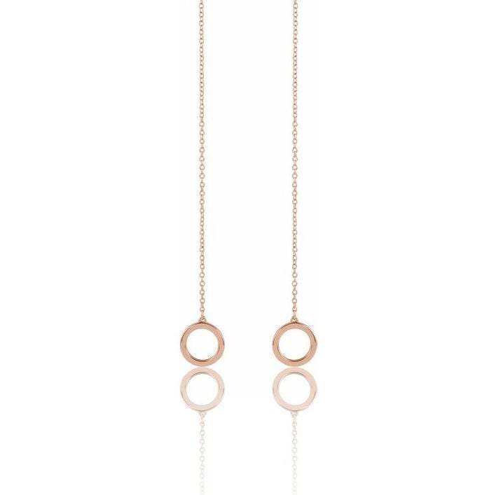 Geometric Gold Circle Chain Threader Earrings 14k Rose Gold Earrings by Nodeform