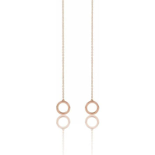 Geometric Gold Circle Chain Threader Earrings 14k Rose Gold Earrings by Nodeform