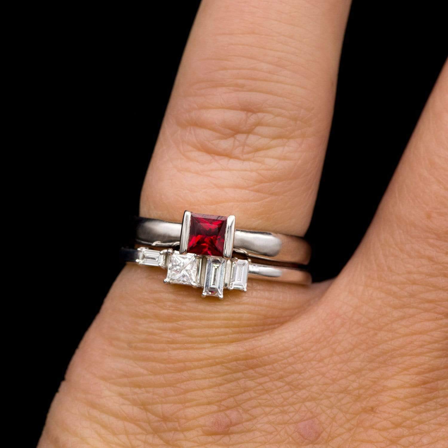 Georgia Ring - Geometric Cluster Baguette & Princess Cut Diamond, Ruby, Alexandrite or Sapphire Stacking Ring Ring by Nodeform