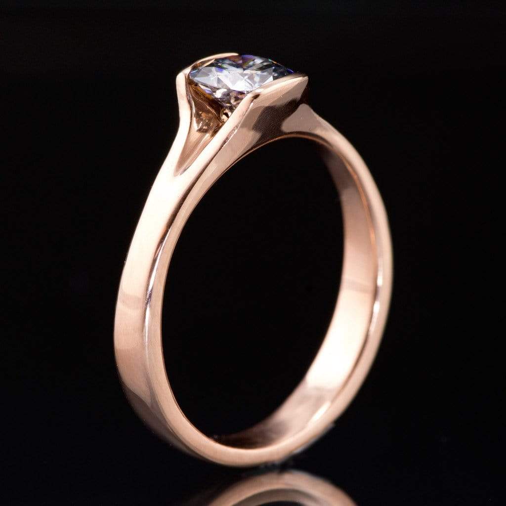 Gray Cushion Cut Moissanite Fold Semi-Bezel Set Solitaire Engagement Ring Ring by Nodeform