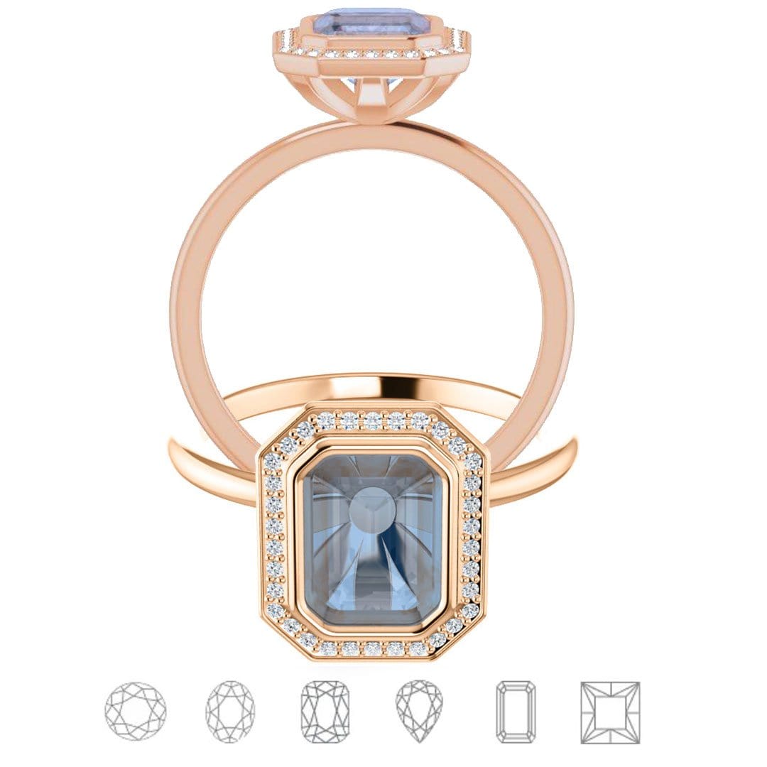 Hale Ring - Bezel Set Engagement Ring with Diamond Halo- Setting only Genuine White Diamond Halo / 14k Rose Gold Ring Setting by Nodeform
