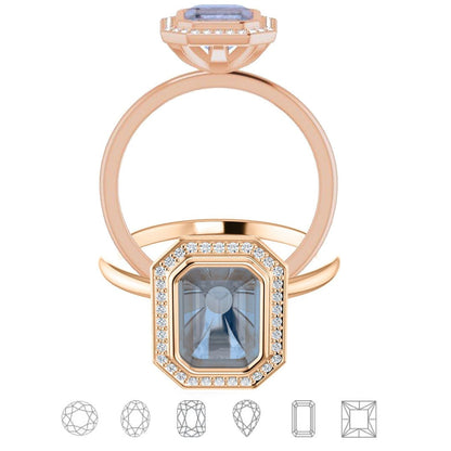 Hale Ring - Bezel Set Engagement Ring with Diamond Halo- Setting only Genuine White Diamond Halo / 14k Rose Gold Ring Setting by Nodeform
