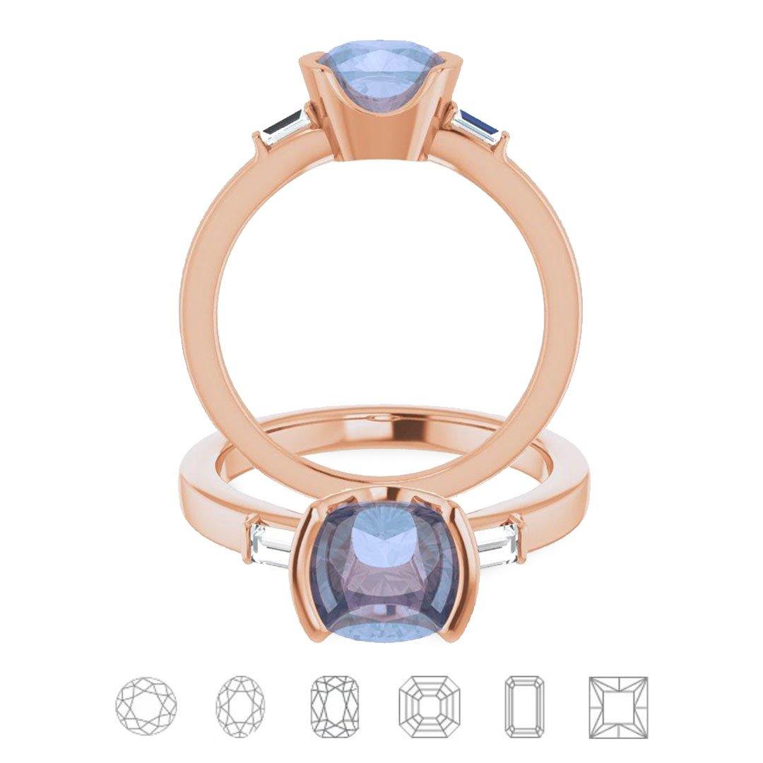 Harper - Three Stone Semi-Bezel Set Engagement Ring with Baguette-shaped Lab Diamonds - Setting only 14k Rose Gold Ring Setting by Nodeform