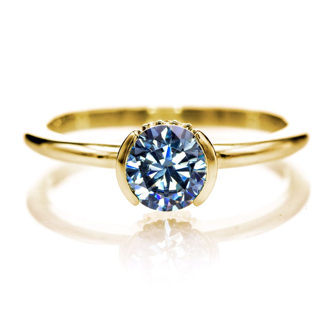 Helen Solitaire - Round Blue Moissanite Half Bezel Engagement Ring 14k Yellow Gold Ring by Nodeform
