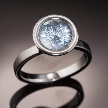 John Dyer Fireball Aquamarine Elevated Bezel Solitaire Engagement Ring 14k Nickel White Gold (not plated) Ring by Nodeform