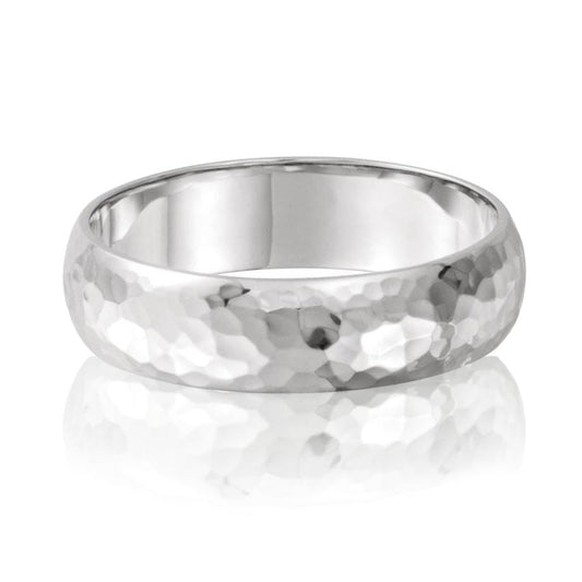 Wide Hammered Domed Wedding Band Sterling Silver / 4mm Ring by Nodeform