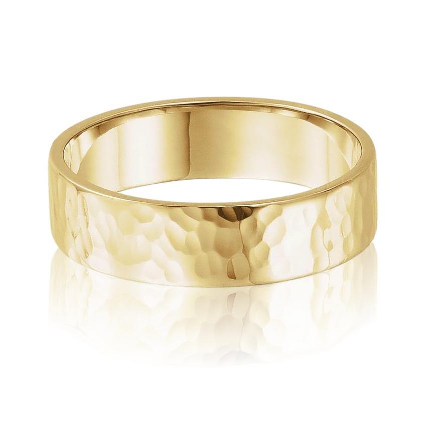 Hammered Flat Wedding Band 14k Yellow Gold / 4mm Ring by Nodeform