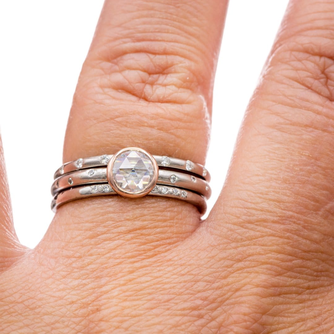 Mixed Metal Bezel Set Rose Cut Moissanite Diamond Accented Engagement Ring Ring by Nodeform