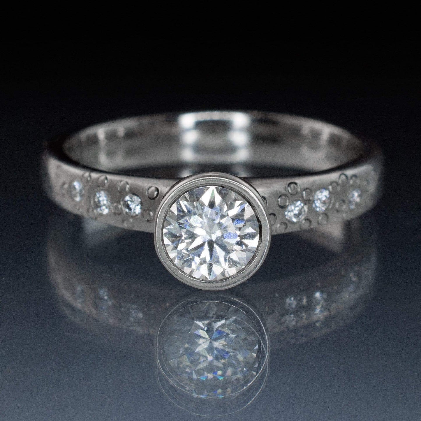 Moissanite Round Full Bezel Set Star Dust Engagement Ring Ring by Nodeform