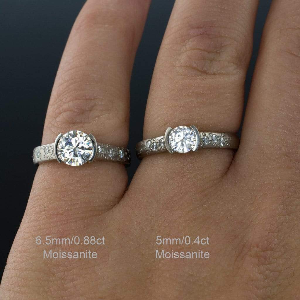 Moissanite Half Bezel Engagement Ring Modern Minimal Ring Platinum / 5mm Moissanite - Forever Brilliant