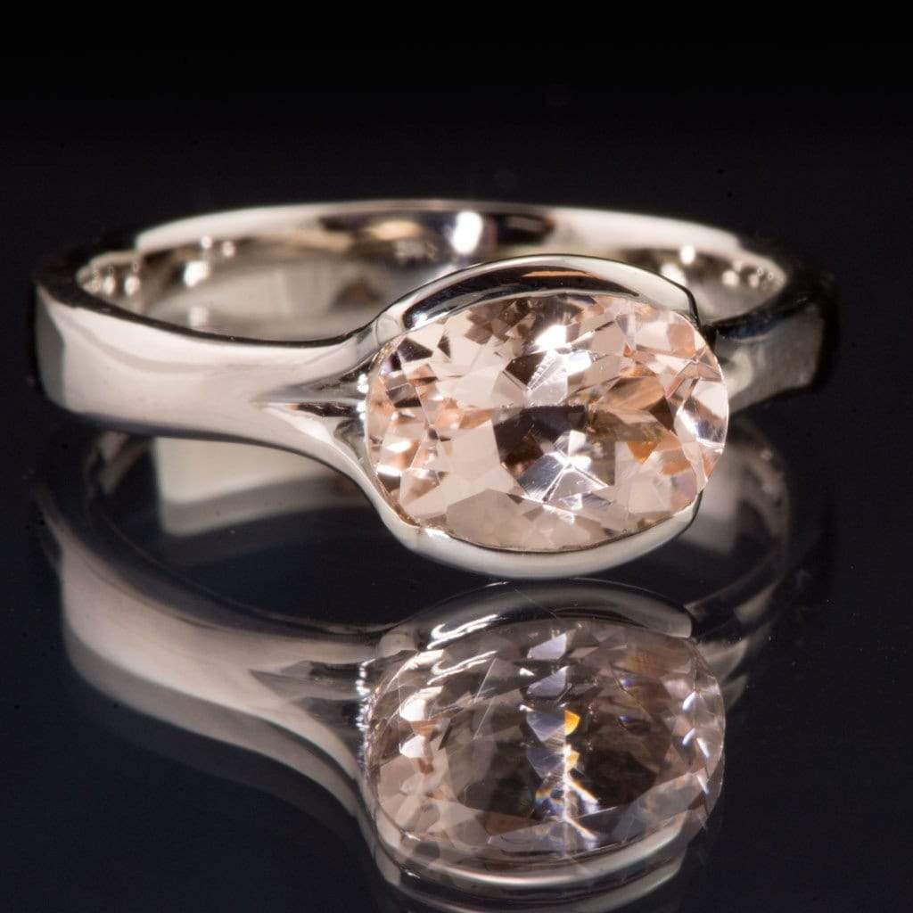 Oval Morganite Fold Solitaire Engagement Ring 8x6mm/1.1ct Light Peach, B Grade / Sterling Silver Ring by Nodeform