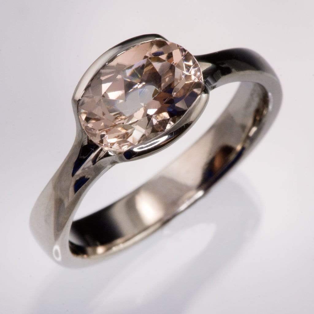 Oval Morganite Fold Solitaire Engagement Ring 8x6.7mm/1.6ct / Sterling Silver Ring by Nodeform
