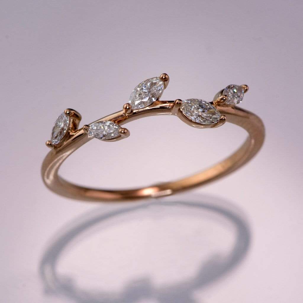 Phyliss Band - Delicate Leaf Ring 1/3CTW Diamond , Ruby or Sapphire Stacking Anniversary Ring Ring by Nodeform