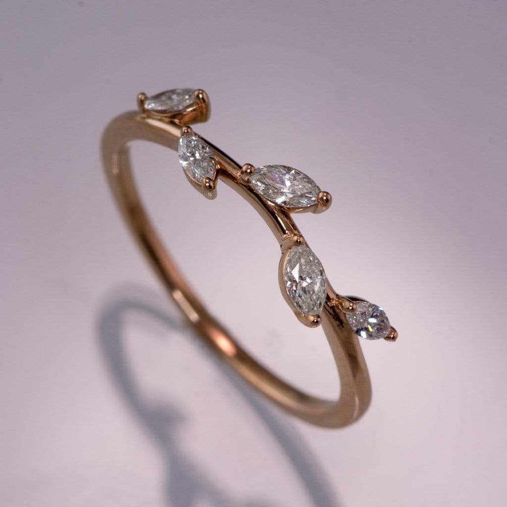 Phyliss Band - Delicate Leaf Ring 1/3CTW Diamond , Ruby or Sapphire Stacking Anniversary Ring Ring by Nodeform