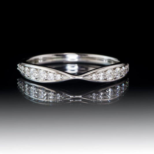 Pippa Band - Pinched Contoured Wedding Ring Graduated Diamond, Moissanite, Ruby or Sapphire All Teal Blue Diamonds / Continuum Sterling Silver Ring by Nodeform