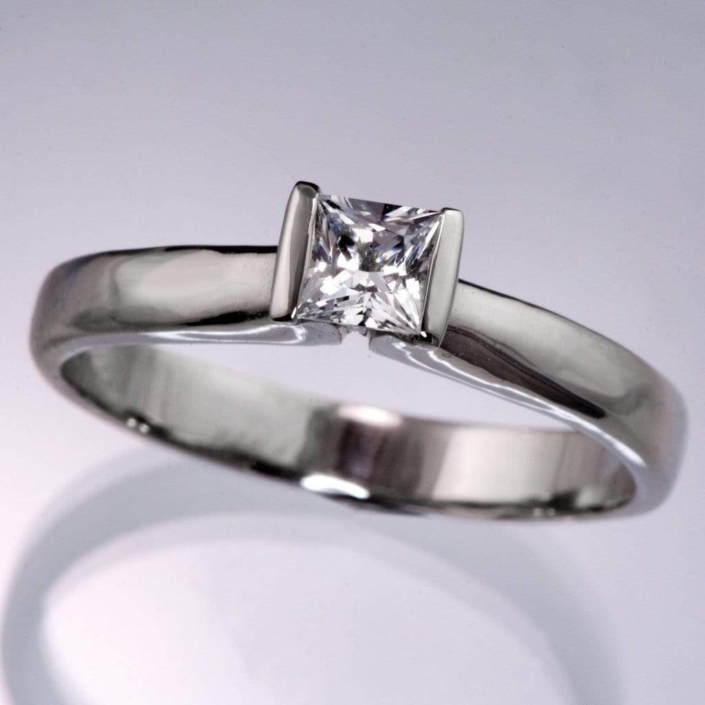 Princess Cut White Sapphire Modified Tension Solitaire Engagement Ring Ring by Nodeform
