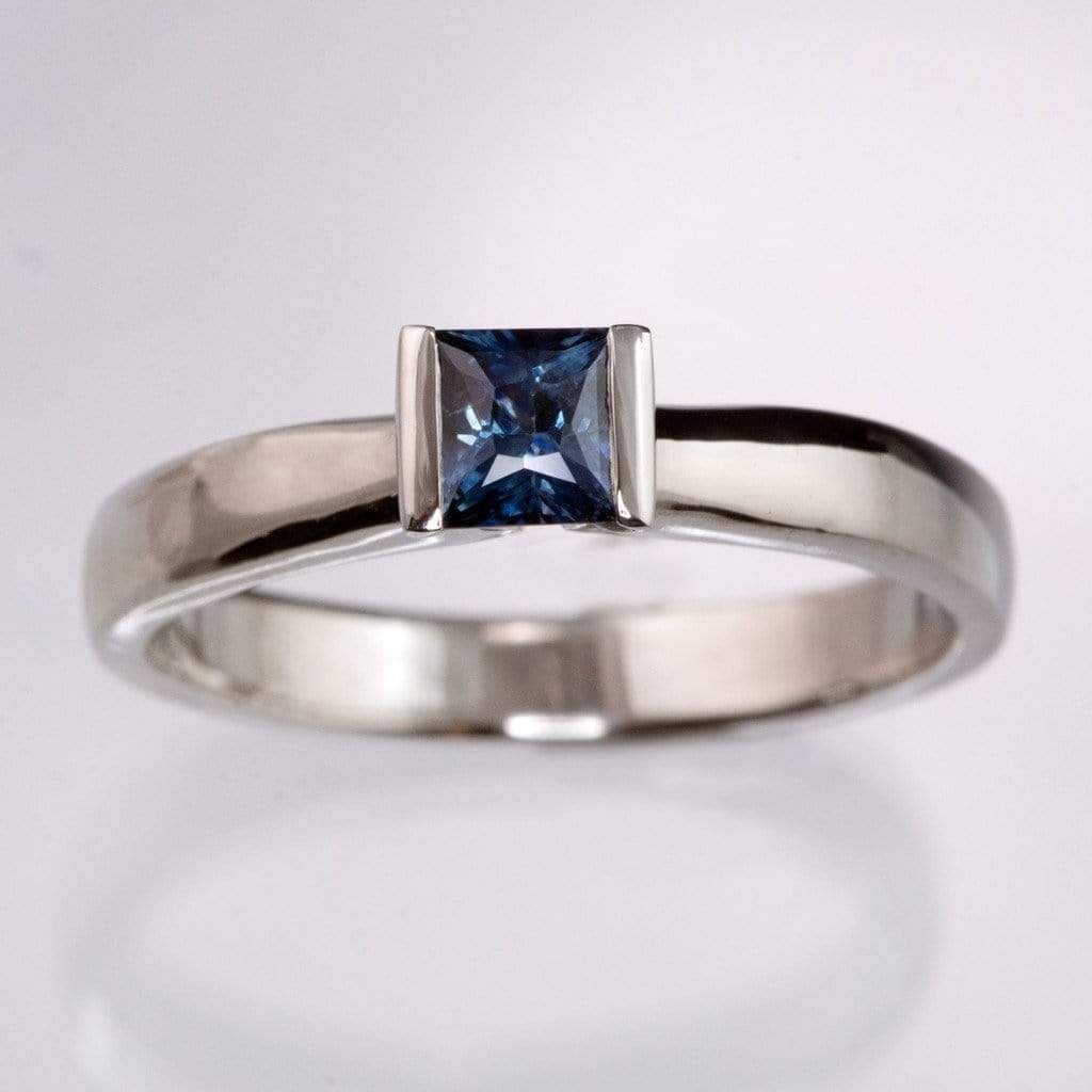 Princess Blue Sapphire Modified Tension Engagement Ring