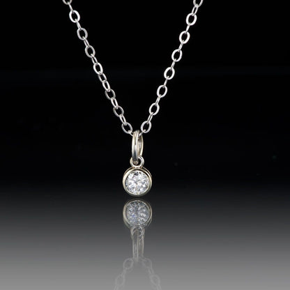 Round Diamond Gold Bezel Pendant Necklace 0.12ct/3.2mm GHI/SI Diamond / 14k White Gold Necklace / Pendant by Nodeform