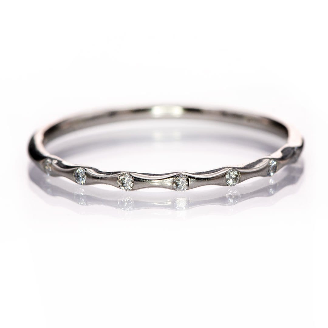 Sadie Band - Skinny Anniversary Band, Bar Set Diamond Half Eternity Stacking Wedding Ring 14k White Gold Ring by Nodeform