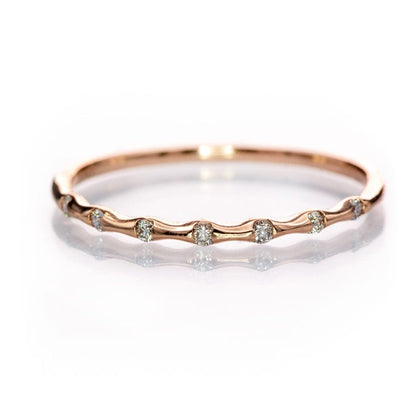 Sadie Band - Skinny 14k Rose Gold Bar Set Diamond Half Eternity Stacking Wedding Ring, Ready to Ship Ring Ready To Ship by Nodeform