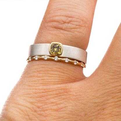Fancy Cushion yellow-brown Diamond Sterling Silver & 14k Yellow Gold Ring, Ready to Ship Ring Ready To Ship by Nodeform