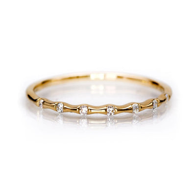 Sadie Band - Skinny Anniversary Band, Bar Set Diamond Half Eternity Stacking Wedding Ring 14k Yellow Gold Ring by Nodeform