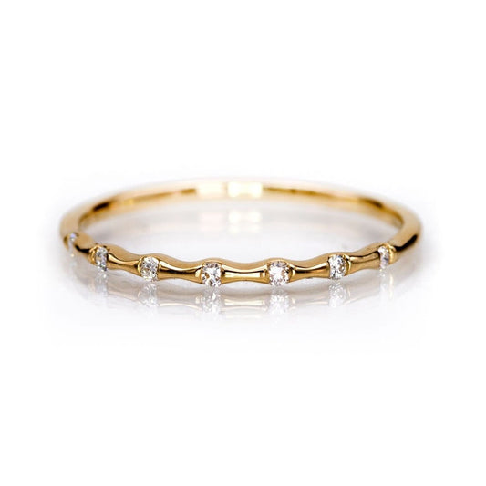 Sadie Band - Skinny 14k Yellow Gold Bar Set Diamond Half Eternity Stacking Wedding Ring, Ready to Ship Ring Ready To Ship by Nodeform