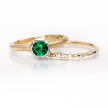 Chatham Emerald Palladium and 14k Gold Mixed Metal Solitaire Engagement Ring, Ready to size 4 - 7 14K Yellow Gold Ring Ready To Ship by Nodeform