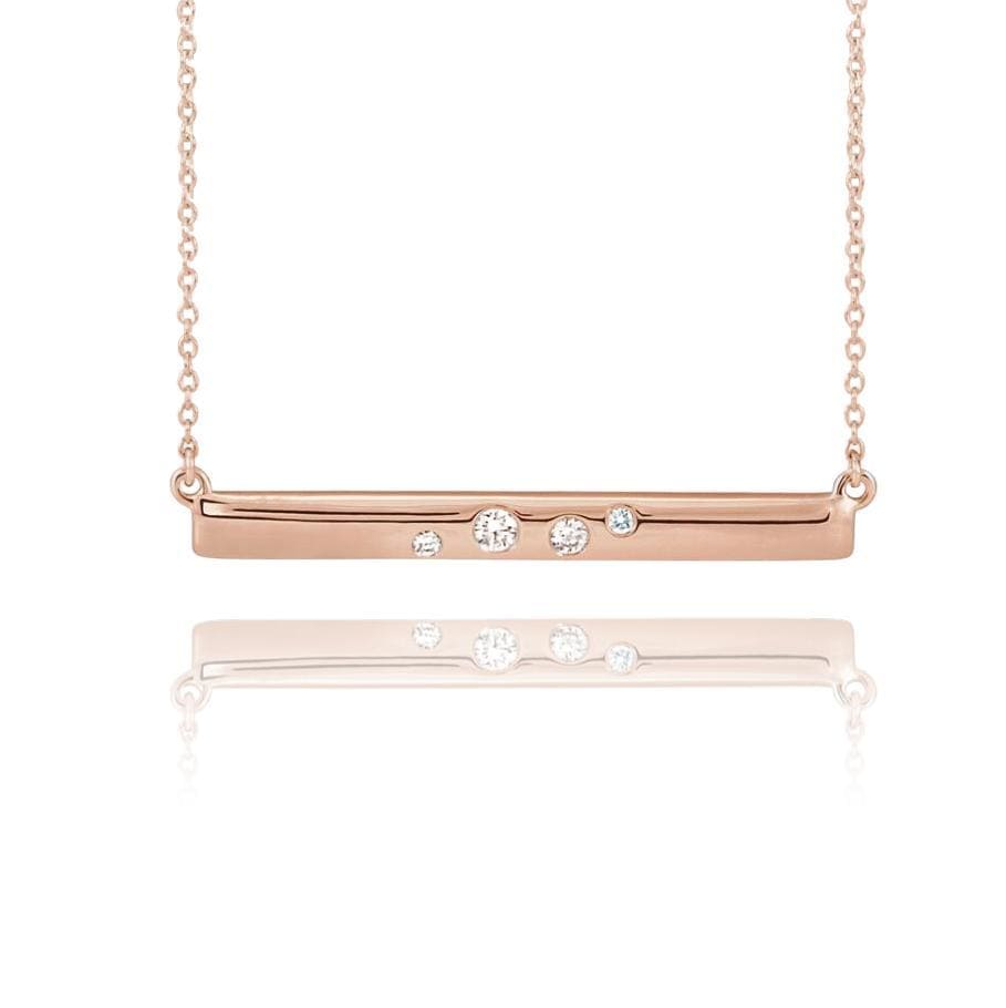 Scattered Flush Set Diamond Horizontal Bar Pendant Necklace 14k Rose Gold Necklace / Pendant by Nodeform
