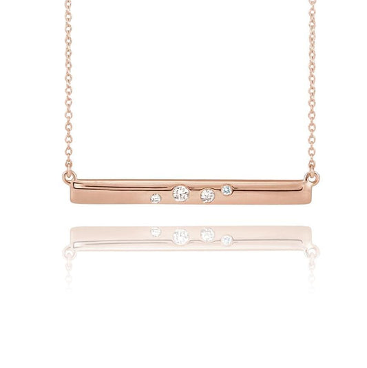 Scattered Flush Set Diamond Horizontal Bar Pendant Necklace 14k Rose Gold Necklace / Pendant by Nodeform