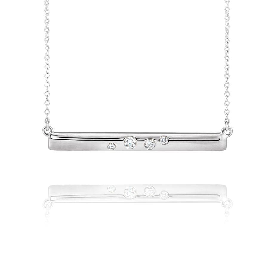 Scattered Flush Set Diamond Horizontal Bar Pendant Necklace 14k White Gold (contains Nickel) Necklace / Pendant by Nodeform