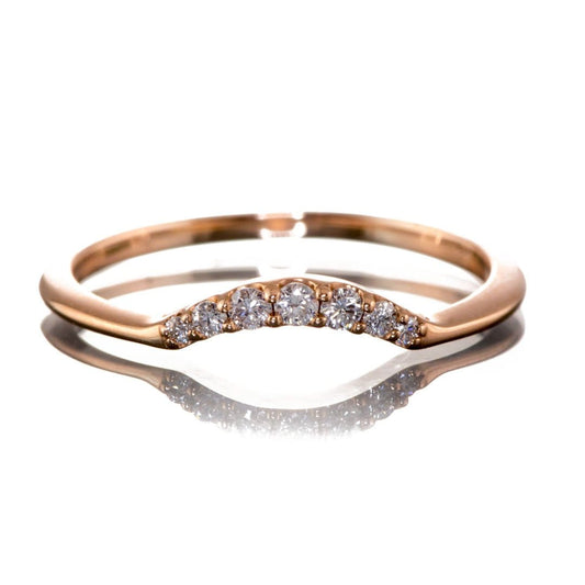 Selene - Graduated Diamond, Moissanite or Sapphire Curved Contoured Stacking Wedding Ring All White Diamonds SI2-3, GHI / 14k Rose Gold Ring by Nodeform