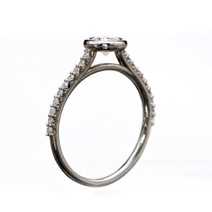Sonia - 5mm/0.5ct round Bezel Set Engagement Ring in 14k White Gold - Setting only, ready to ship 14kX1 Nickel White Gold (Not Rhodium Plated) / Genuine Diamond Accents Ring Ready To Ship by Nodeform