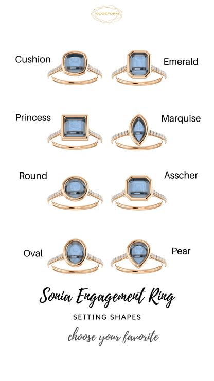 Sonia - Bezel Set Engagement Ring with Accented Cathedral Shank - Setting only Ring Setting by Nodeform