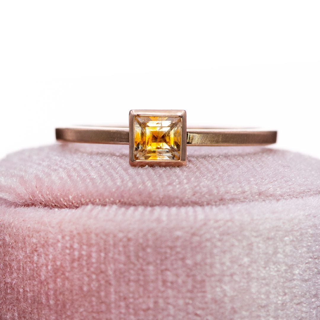 Orange Square Montana Sapphire Martini Bezel Skinny 14k rose gold Stacking Solitaire Ring, Ready To Ship, size 4-9 Ring Ready To Ship by Nodeform