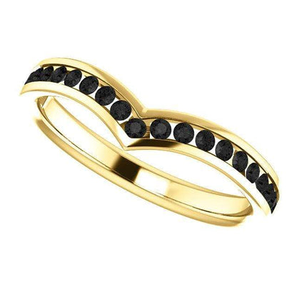 Vera Band - V-Shape Contoured Wedding Ring with channel-set Diamond, Moissanite, Ruby or Sapphire All Black Diamonds / 14K Yellow Gold Ring by Nodeform
