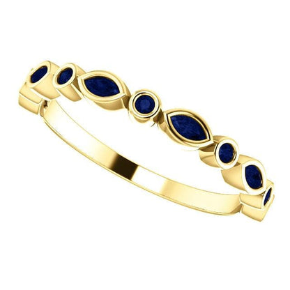 Maggie Band, 1/4CTW Diamond or Sapphire Bezel Set Marquise Stacking Half Eternity Anniversary Ring All Blue Sapphires / 14K Yellow Gold Ring by Nodeform