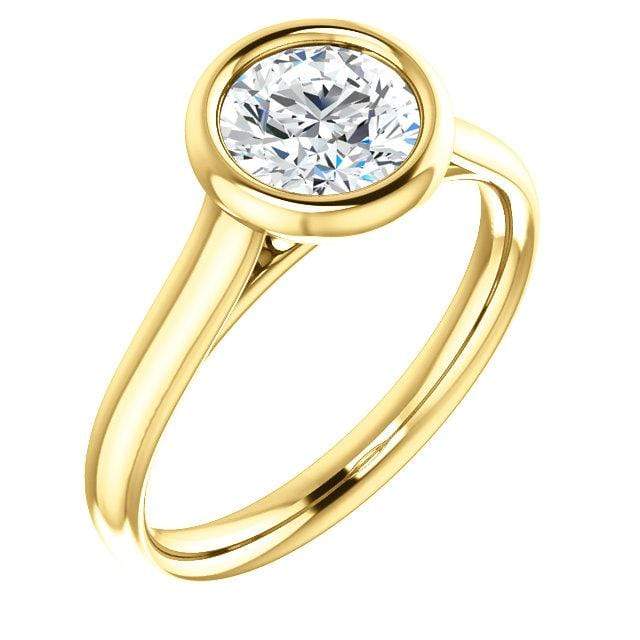 Olivia Ring - Round Moissanite Full Bezel Cathedral Band Solitaire Engagement Ring 5mm Near-Colorless F1 Moissanite (GHI Color) / 14k Yellow Gold Ring by Nodeform