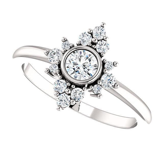 Ava Ring - Moissanite, Diamond or White Sapphire Halo Engagement Ring 4mm Colorless F1 Moissanite (DEF Color) / Forever One Moissanite Halo / 14k Nickel White Gold (Not Rhodium Plated) Ring by Nodeform