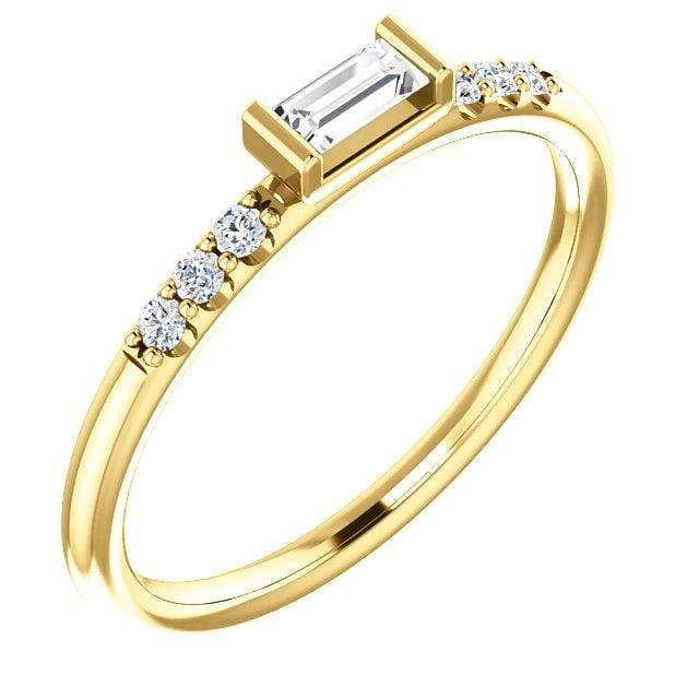 Baguette Diamond or Moissanite Accented Stacking Promise Ring 14k Yellow Gold / Genuine Diamonds Ring by Nodeform