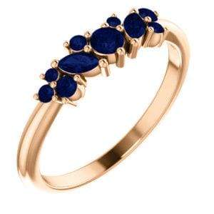 Colette Ring - Cluster Marquise & Round Shape Diamonds, Moissanites, Rubies or Sapphires Stacking Ring All Blue A Grade Sapphires / 14k Rose Gold Ring by Nodeform