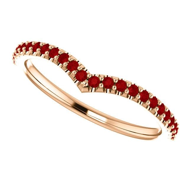 Vivian Band - V-Shape Contoured Accented Diamond, Moissanite, Ruby or Sapphire Wedding Ring All Genuine A grade Rubies / 14k Rose Gold Ring by Nodeform