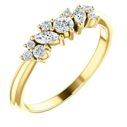 Colette Ring - Cluster Marquise & Round Shape Diamonds, Moissanites, Rubies or Sapphires Stacking Ring All White Diamonds SI2-3, G-H / 14K Yellow Gold Ring by Nodeform