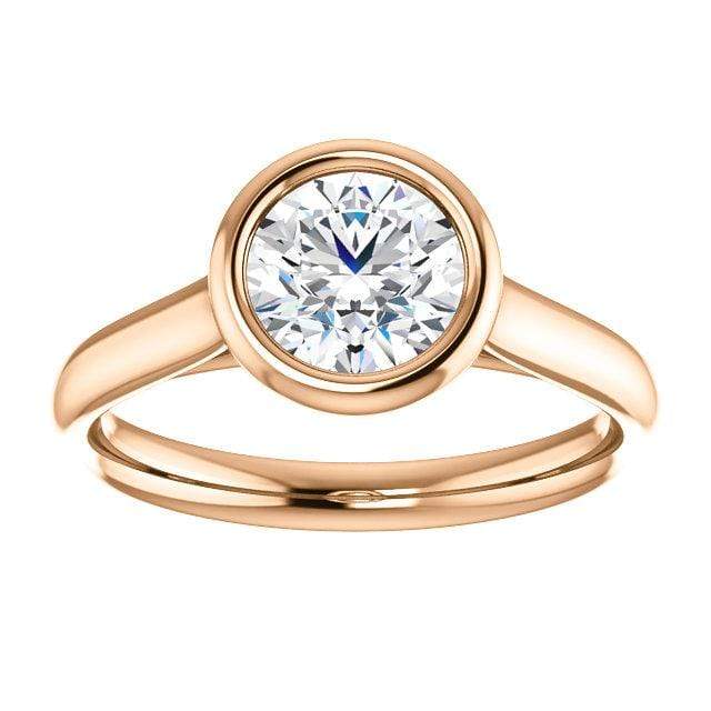 Olivia Ring - Round Moissanite Full Bezel Cathedral Band Solitaire Engagement Ring 5mm Near-Colorless F1 Moissanite (GHI Color) / 14k Rose Gold Ring by Nodeform