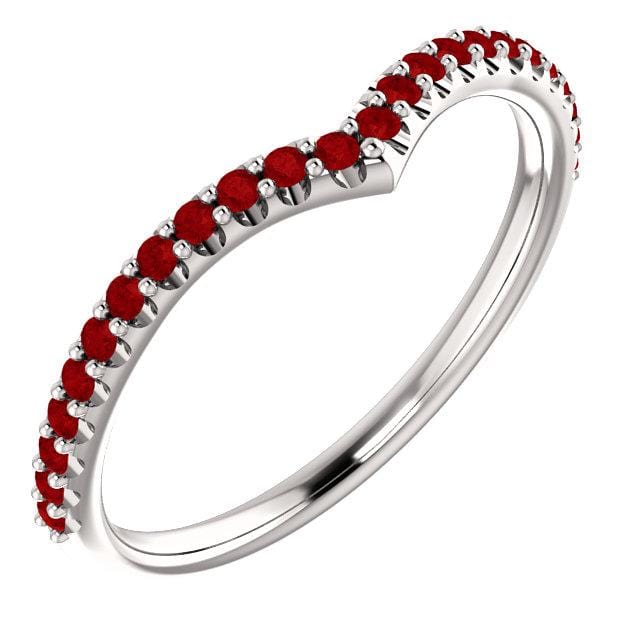 Vivian Band - V-Shape Contoured Accented Diamond, Moissanite, Ruby or Sapphire Wedding Ring All Genuine A grade Rubies / Sterling Silver Ring by Nodeform