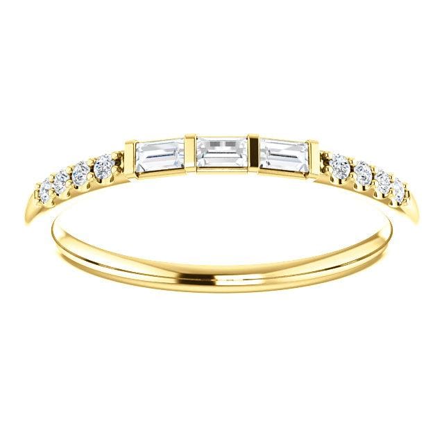 Triple Baguette Diamond Accented Stacking Promise Ring 14k Yellow Gold Ring by Nodeform