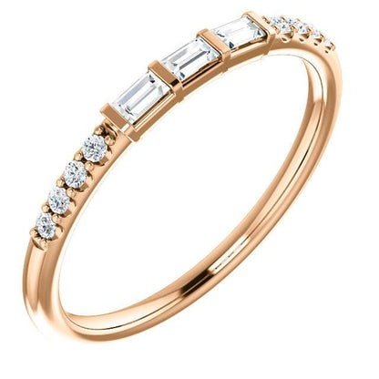 Triple Baguette Diamond Accented Stacking Promise Ring 14k Rose Gold Ring by Nodeform