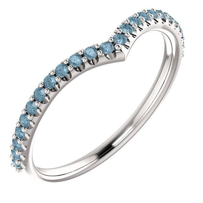 Vivian Band - V-Shape Contoured Accented Diamond, Moissanite, Ruby or Sapphire Wedding Ring All Teal Blue Diamonds / Sterling Silver Ring by Nodeform