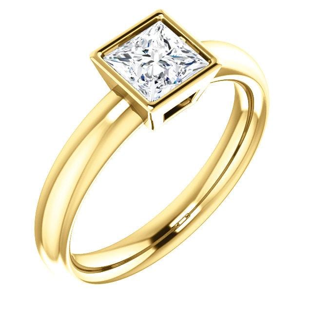 Princess Cut Moissanite Cutout Bezel Solitaire Engagement Ring 4mm Brilliant Cut Near-Colorless F1 Moissanite (GHI Color) / 14k Yellow Gold Ring by Nodeform