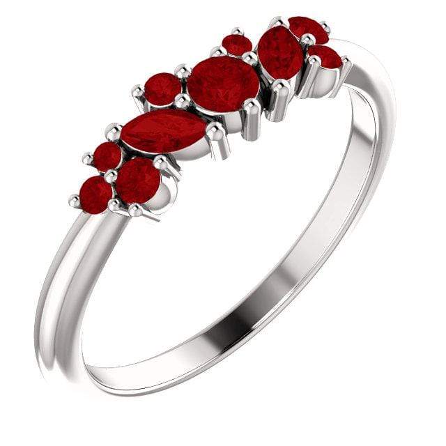 Colette Ring - Cluster Marquise & Round Shape Diamonds, Moissanites, Rubies or Sapphires Stacking Ring All Genuine A grade Rubies / 14k White Gold Ring by Nodeform